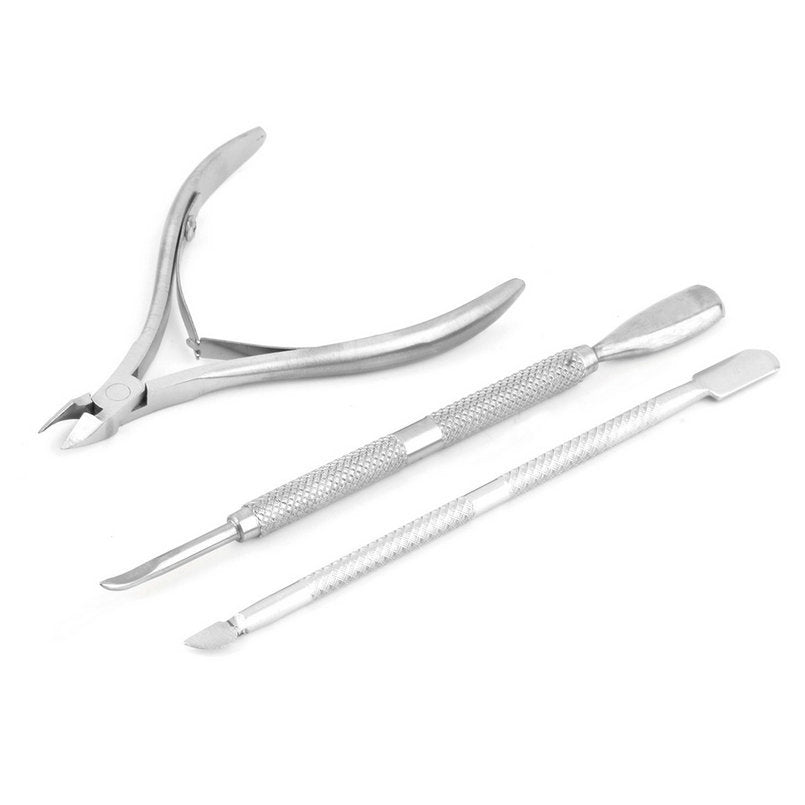 High Quality Nail tools 3pcs/set Stainless Steel Nail Tool Cuticle Nipper Spoon Cuticle Pusher Remover Cutter Clipper Big Sale - ebowsos