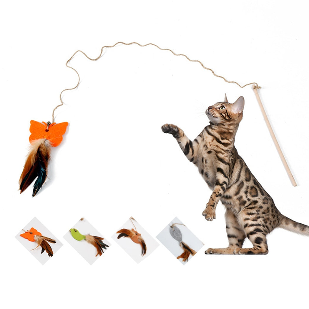 High Quality Pet Cat Toy Newly Design Bird Feather Plush Plastic Toy for Cats Cat Catcher Teaser Interactive Toy-ebowsos