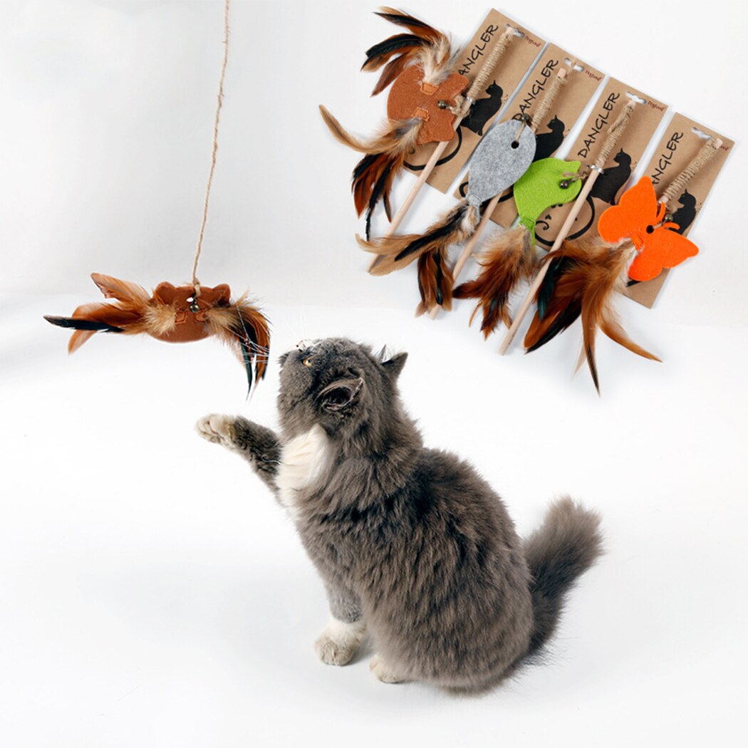 High Quality Pet Cat Toy Newly Design Bird Feather Plush Plastic Toy for Cats Cat Catcher Teaser Interactive Toy-ebowsos