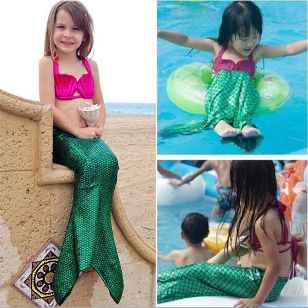 Hirigin 3PCS Girl Kids Mermaid Tail Swimmable Swimwear Swimsuit Girls Bikini Set Bathing Suit Fancy Costume Clothes 3-9Y - ebowsos