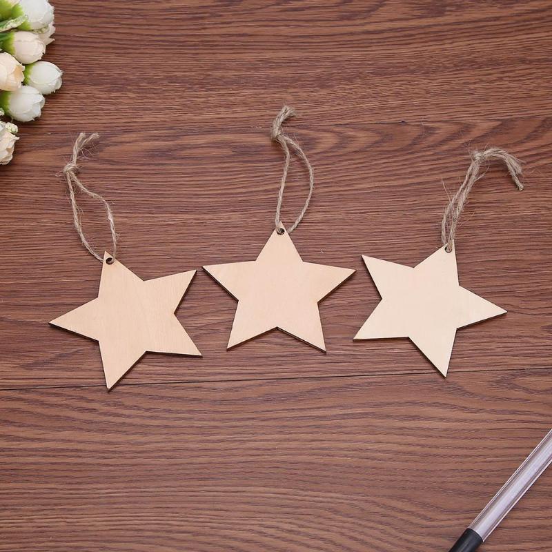 Hollow Five Pointed Star Hanging Pendant Christmas Decor with Hemp Rope 8cm - ebowsos