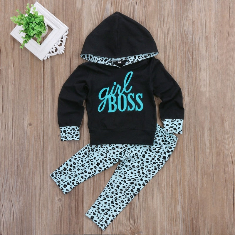 Hooded Baby Girl Clothes Sets Dot Girl Boss Girls Hooded Tops Pants Trousers 2Pcs Outfits Set Clothes - ebowsos