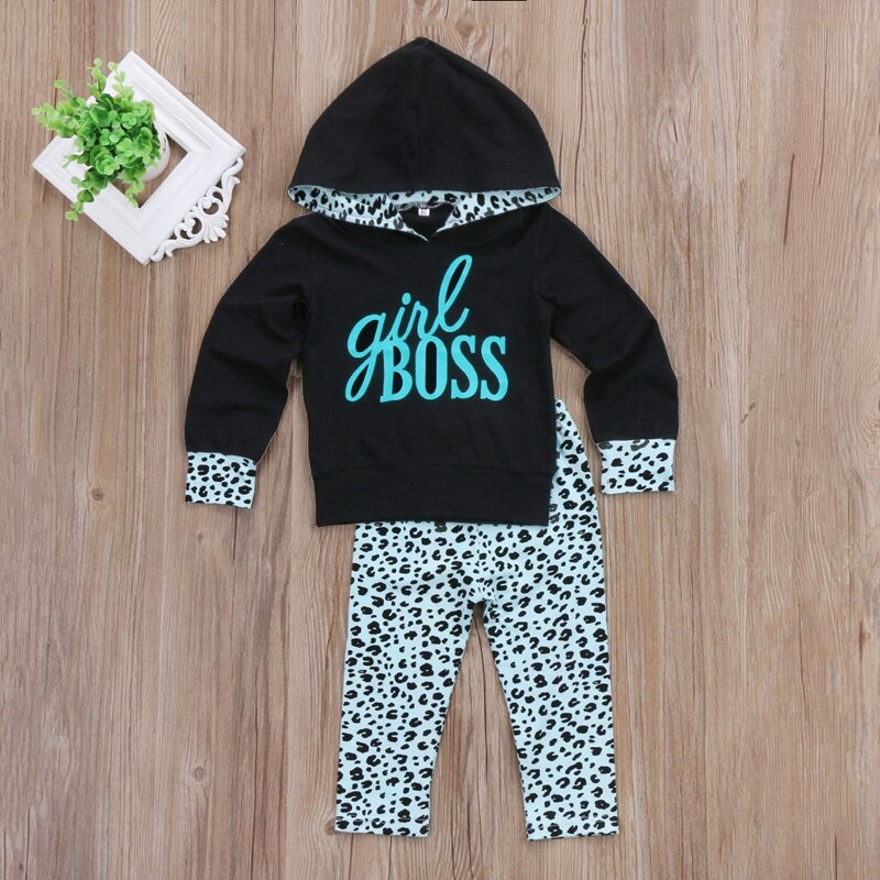 Hooded Baby Girl Clothes Sets Dot Girl Boss Girls Hooded Tops Pants Trousers 2Pcs Outfits Set Clothes - ebowsos