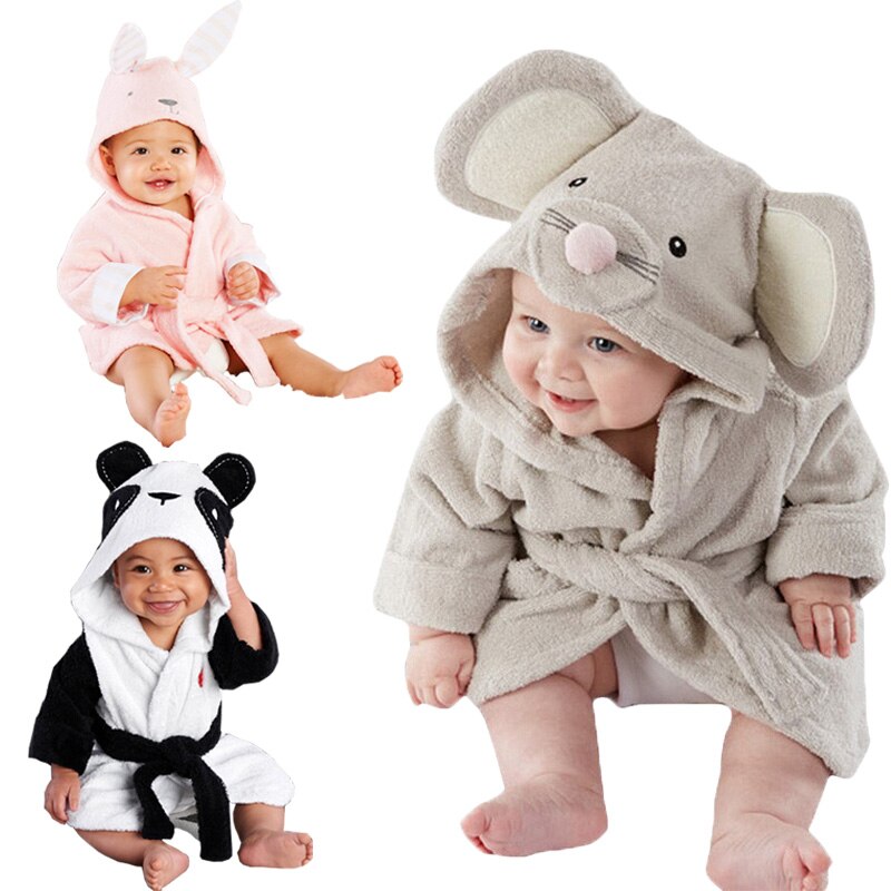 Hooded Baby Infant Girl Boy Cotton Bath Towel Wrap Bathrobe Cute Cartoon Mouse/Panda/Bunny Design 1-5Y - ebowsos