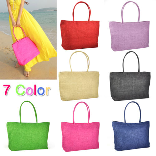 Hot! Blue Ladies Straw Weaving Summer Beach Tote Bag Shopping Travelling Bag - ebowsos