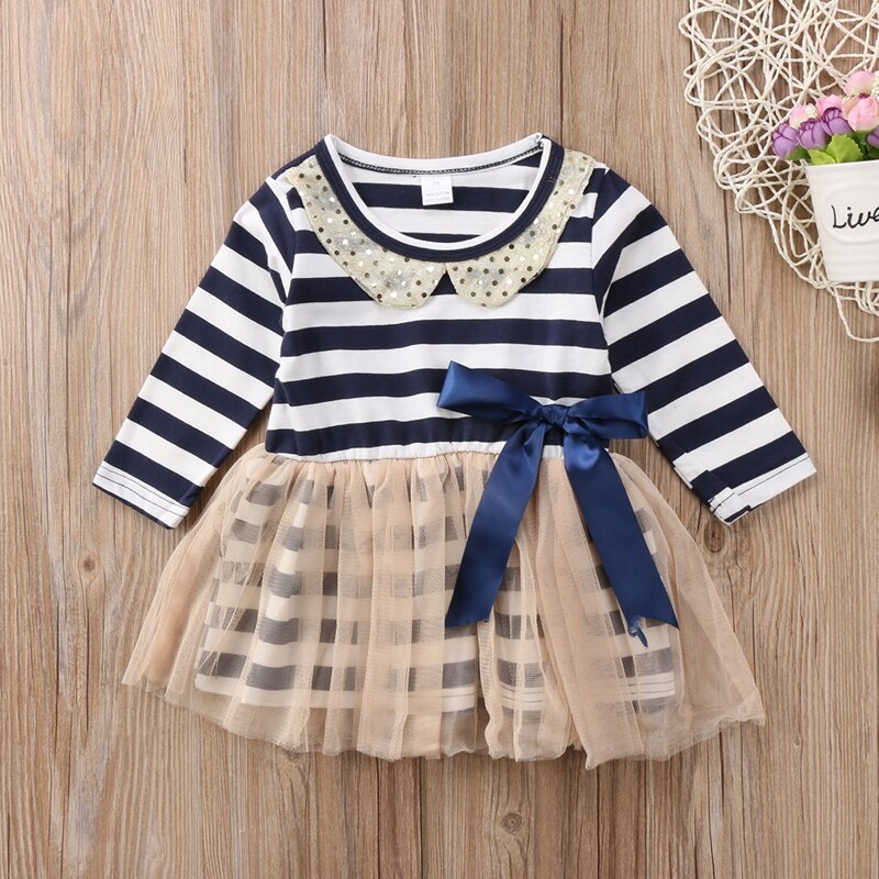 Hot Girls Sequins Party Princess Dress Stripe Kids Girls Princess Bowknot Tulle Party Dress Dresses 0-5T - ebowsos