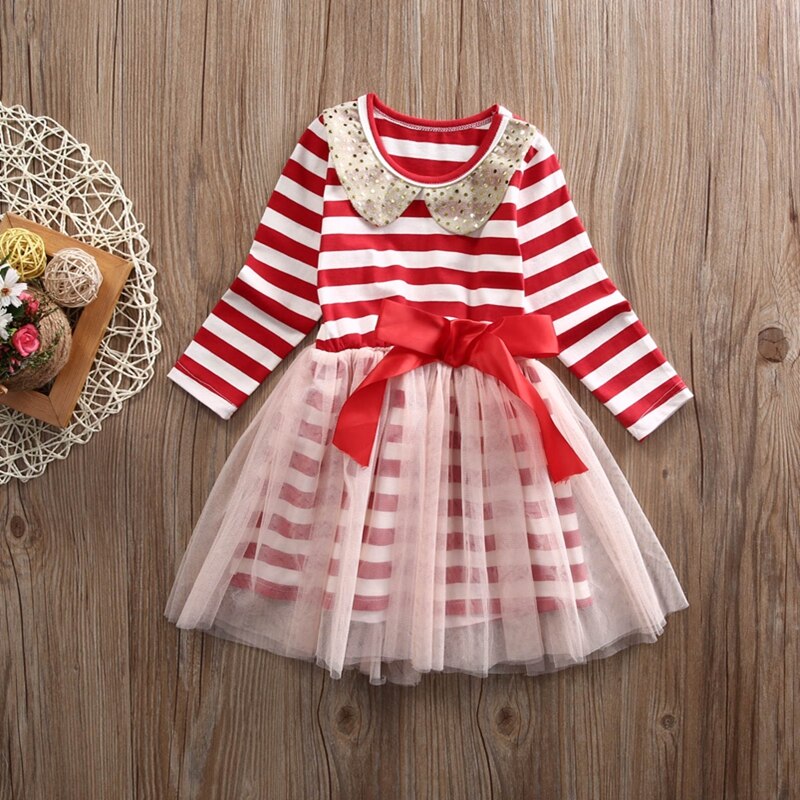 Hot Girls Sequins Party Princess Dress Stripe Kids Girls Princess Bowknot Tulle Party Dress Dresses 0-5T - ebowsos