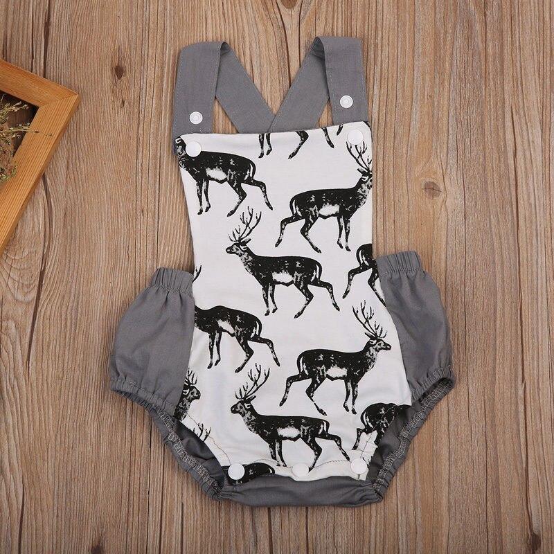 Hot Infant Baby Girl Boy Bodysuit Gray Animals Deer Sleeveless Jumpsuit Outfit Sunsuit Clothes - ebowsos