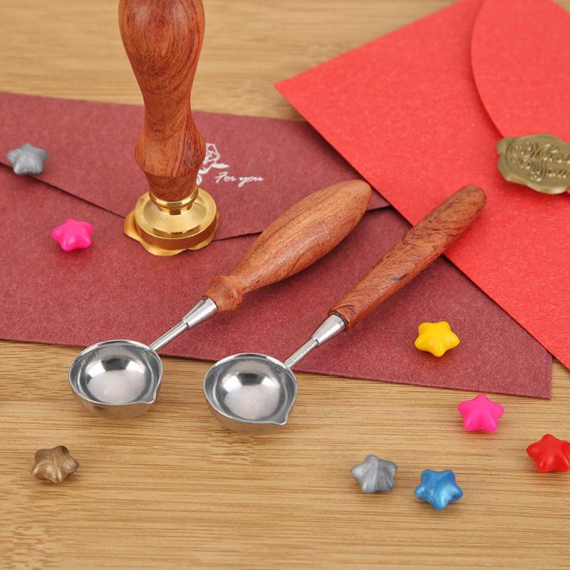 Hot Multifunctional Sealing Wax Spoon Wood Handle Retro Wax Stamping Spoons Invitation Cards Decorative Stamps Craft 2019 New - ebowsos