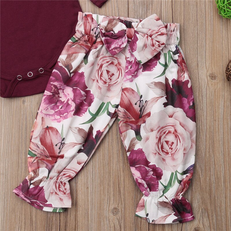 Hot Newborn Baby Girl Set Long Sleeve Lace Tops Romper Floral Pants Leggings 3Pcs Outfit Clothes - ebowsos