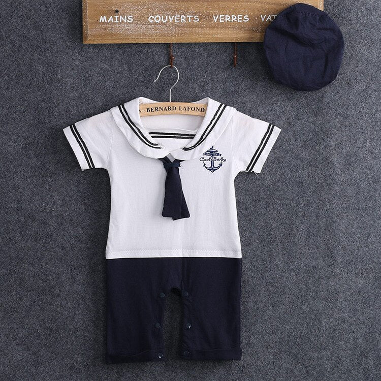 Hot Newborn Clothes Baby Boys Clothes Navy Captain Costume Romper Cotton 0-24M - ebowsos