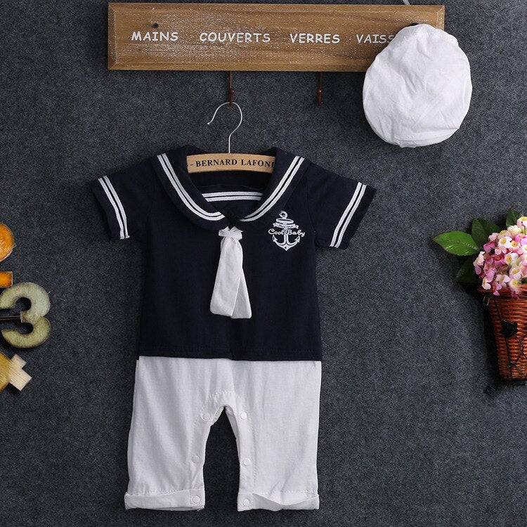 Hot Newborn Clothes Baby Boys Clothes Navy Captain Costume Romper Cotton 0-24M - ebowsos