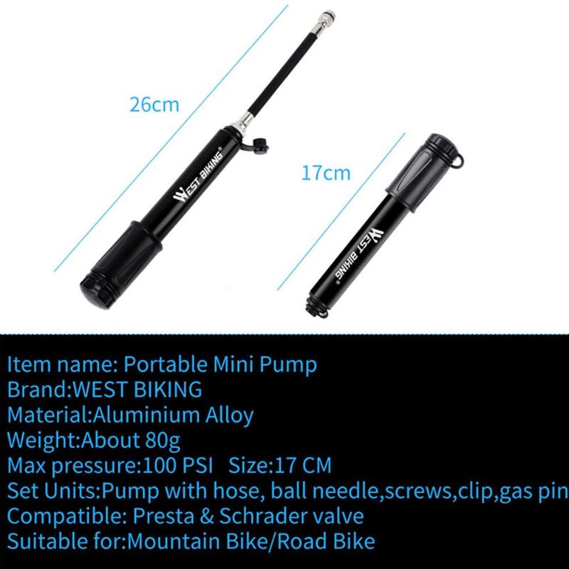 Hot Sale Bicycle Pump Skillful Manufacture Wear-resistant Mini Bicycle Pump 100PSI Portable MTB Tire Air Inflator with Hose-ebowsos