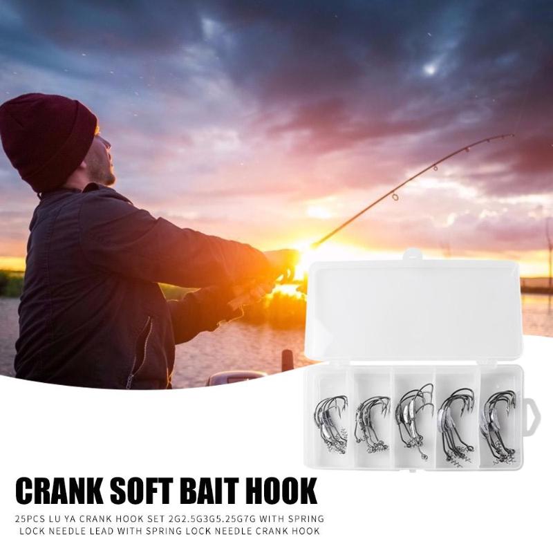 Hot Sale Fishhooks Multi-function 25x Fishing Hooks Steel Crank Hook for Soft Worm Bait 2g 2.5g 3g 5.25g 7g Silver-ebowsos