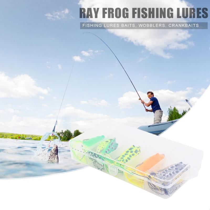 Hot Sale Fishing Lures Multi-function 5pcs ABS Artificial Double Hook Ray Frog Fishing Lures Baits Wobblers Crankbaits-ebowsos