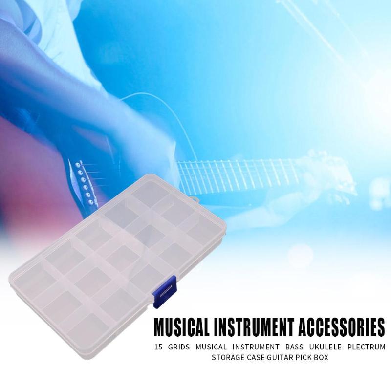 Hot Sale Guitar Pick Box Classic Delicate 15 Grids Plastic Guitar Pick Box Musical Bass Ukulele Plectrum Storage Case-ebowsos