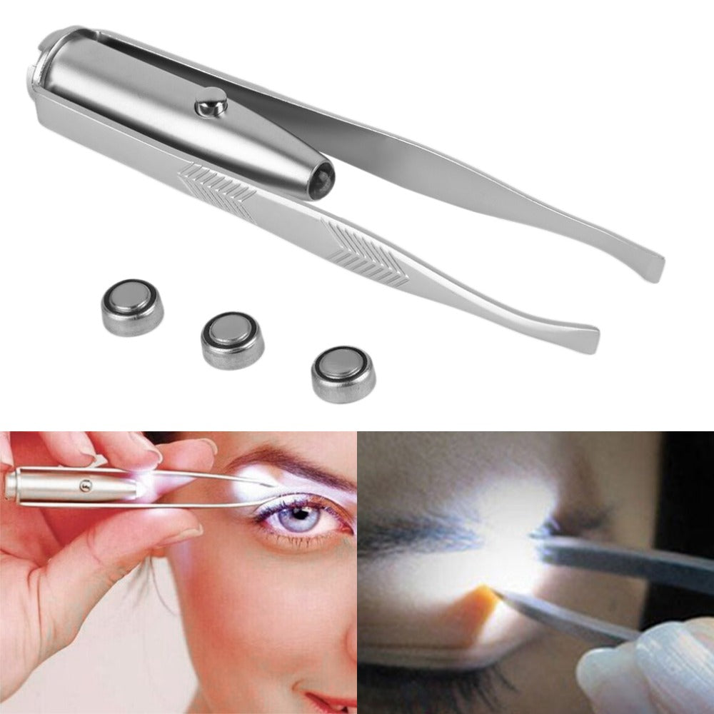 Hot Sale Stainless Steel Eyelash Eyebrow Removal LED Light Eyebrow Tweezer Cosmeticc Tool Tweezers Quality - ebowsos