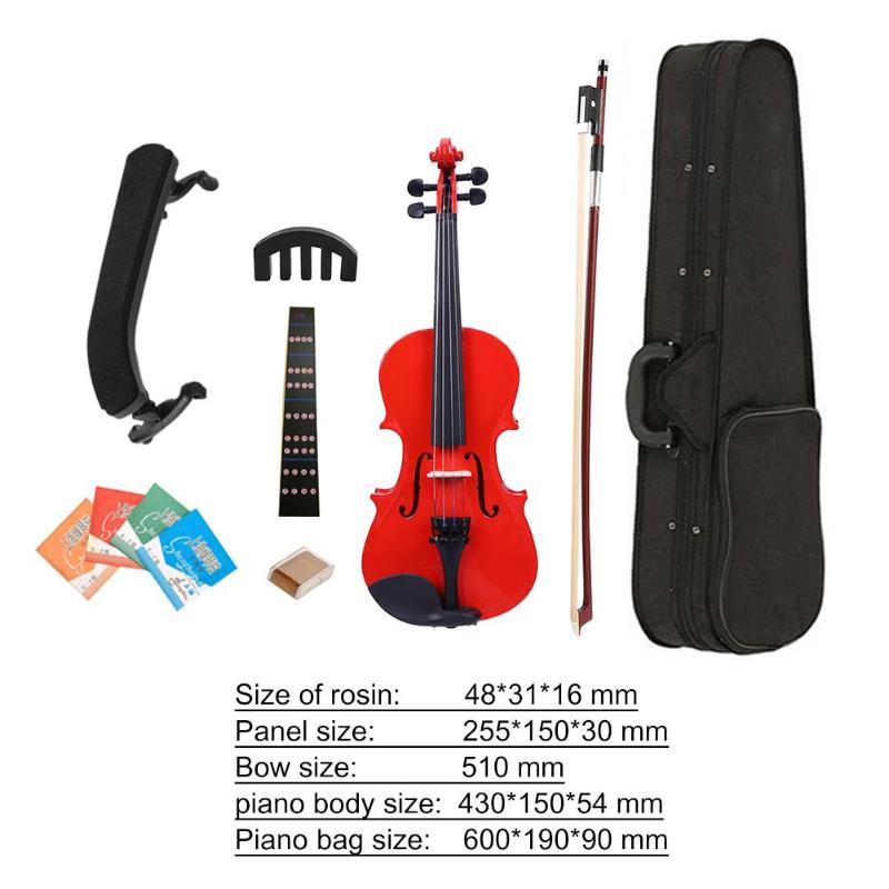 Hot Sale Violin Set Skillful Manufacture Splint Bright Acoustic Violin Fiddle w/Rosin Case Bow Muffler Exerciser Set-ebowsos