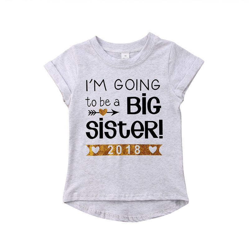 Hot sale Casual Kid Baby Girl Letter T shirts Summer Short sleeves Tees Top Big Sister Gift - ebowsos