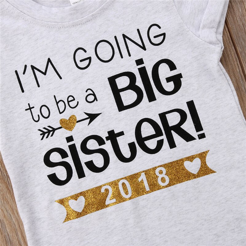 Hot sale Casual Kid Baby Girl Letter T shirts Summer Short sleeves Tees Top Big Sister Gift - ebowsos