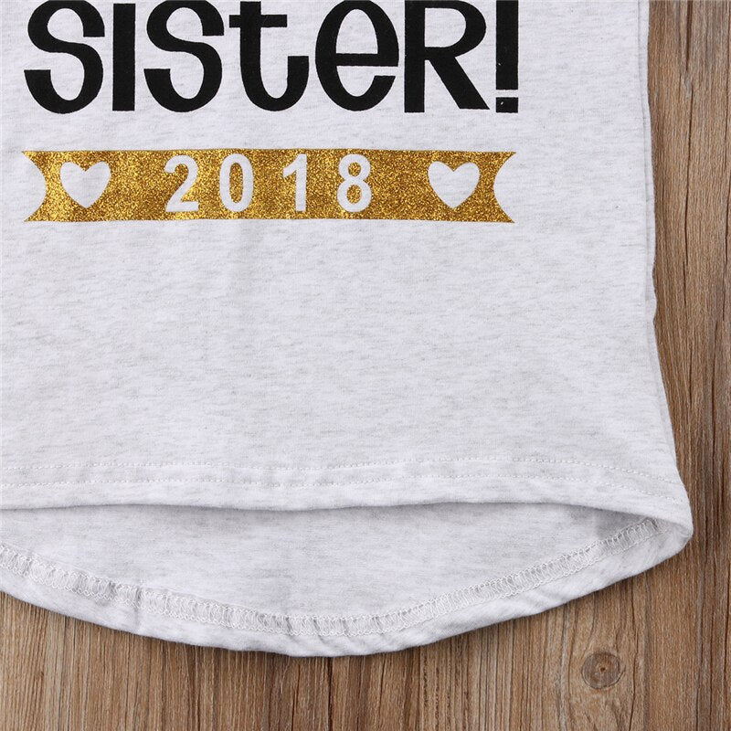 Hot sale Casual Kid Baby Girl Letter T shirts Summer Short sleeves Tees Top Big Sister Gift - ebowsos