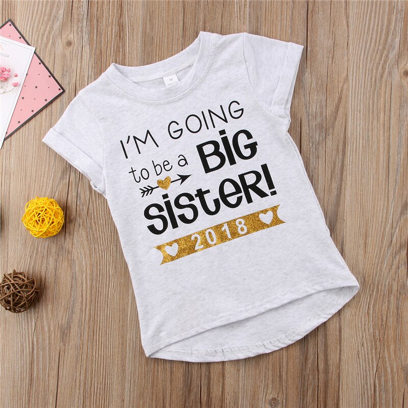 Hot sale Casual Kid Baby Girl Letter T shirts Summer Short sleeves Tees Top Big Sister Gift - ebowsos