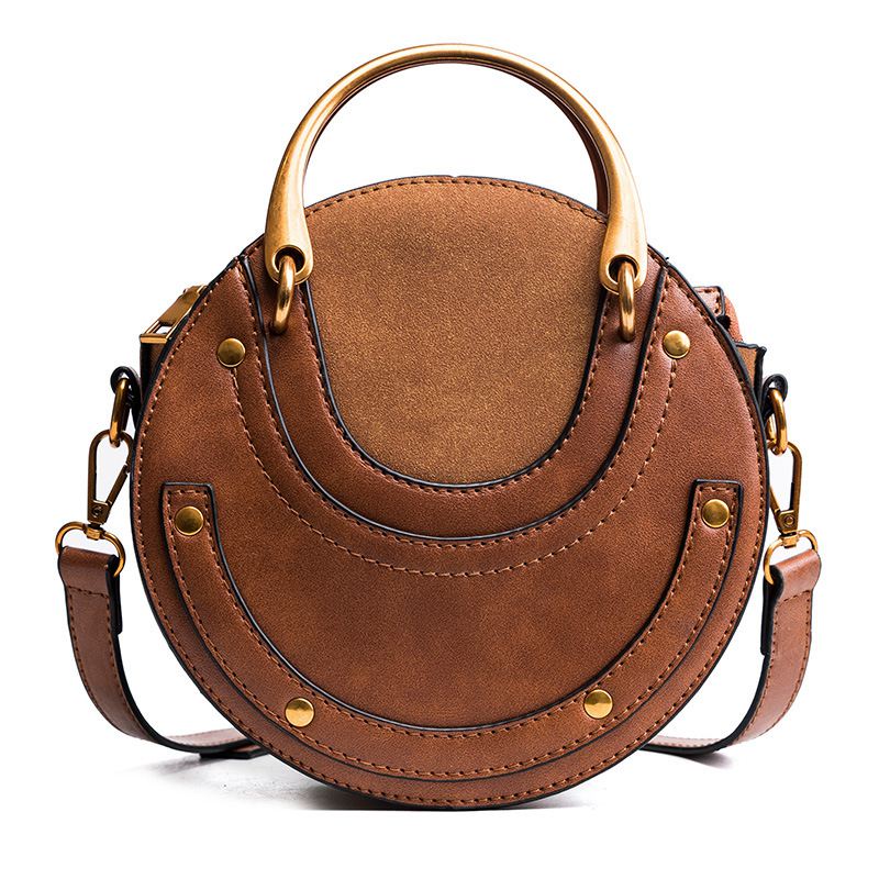 Hot sale Circular Scrub PU Leather Women Bags Retro Handbag Small Round Women Shoulder Mini Bag - ebowsos