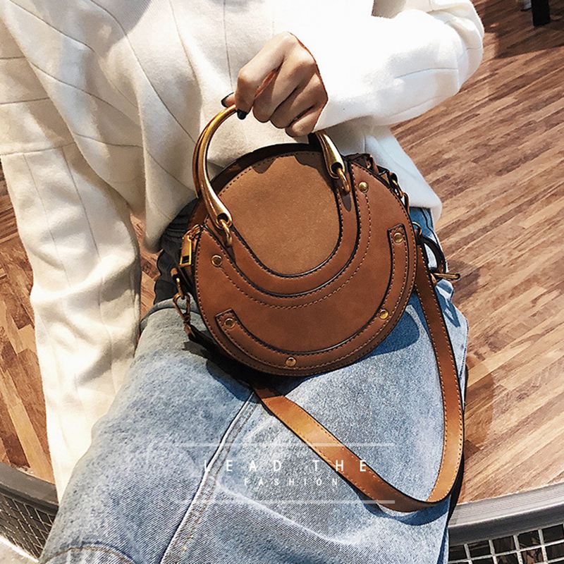 Hot sale Circular Scrub PU Leather Women Bags Retro Handbag Small Round Women Shoulder Mini Bag - ebowsos