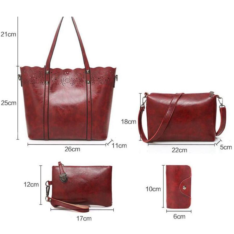 Hot sale Composite Bag set hollow out totes women handbags high quality women's messenger bags(Red wine) - ebowsos