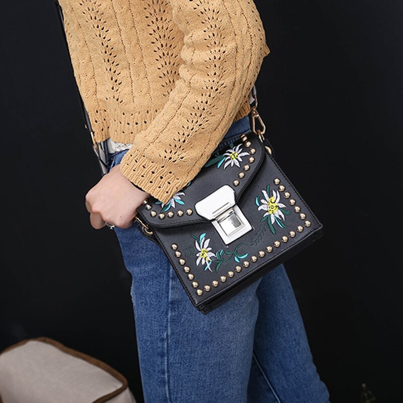 Hot sale Fashion Women Leather Messenger Bag Flower Handbag Ladies Small Crossbody Shoulder Bags Girls - ebowsos