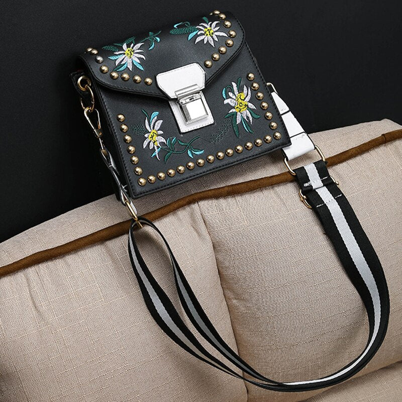 Hot sale Fashion Women Leather Messenger Bag Flower Handbag Ladies Small Crossbody Shoulder Bags Girls - ebowsos