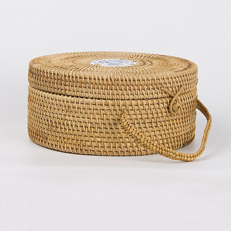 Hot sale Mini Circle Rattan grass Bags Handmade High Quality Beach Handbags for Women Summer Travel Rattan Tote Knitted Hand B - ebowsos