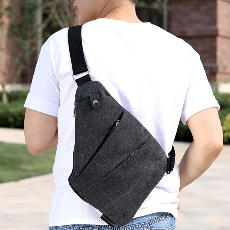 Hot sale New Fashion men bag Sling Casual Canvas Chest Bag Simple Single Shoulder Bag for Men Anti Theft Crossbody Bags(Black) - ebowsos