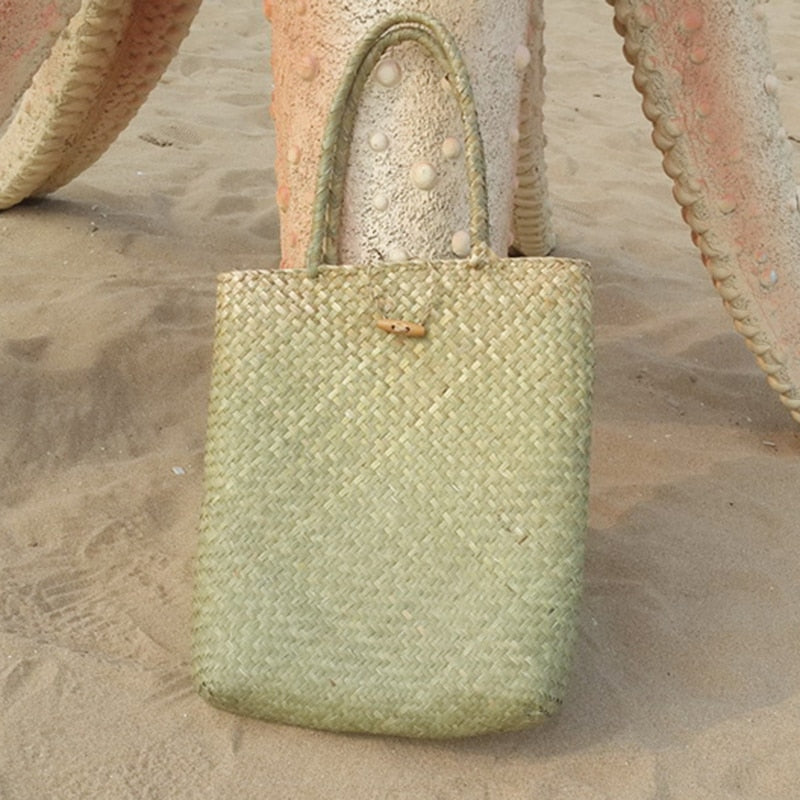 Hot sale Summer Beach Bag Rattan grass Weaved Casual Tote Shopping Handbags Women Travel Tourist Storage Bag Shoulder Bag(gree - ebowsos