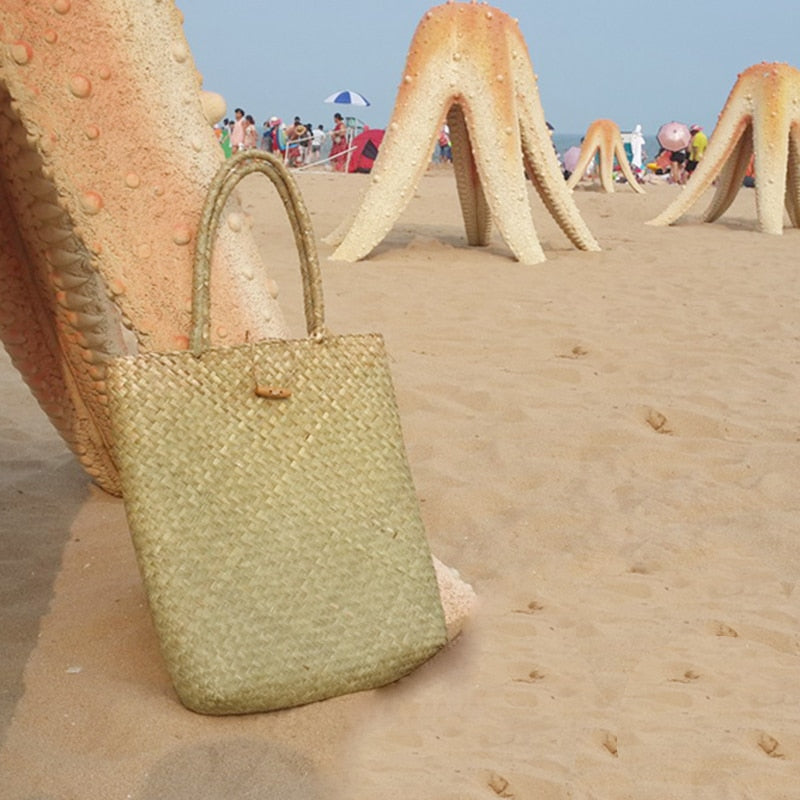 Hot sale Summer Beach Bag Rattan grass Weaved Casual Tote Shopping Handbags Women Travel Tourist Storage Bag Shoulder Bag(gree - ebowsos