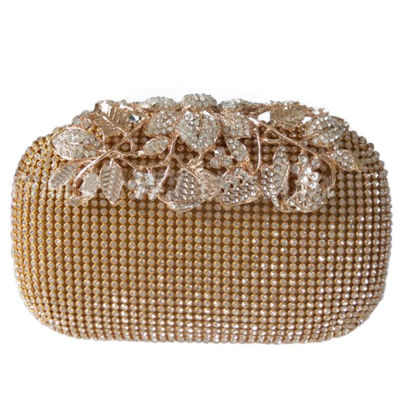 Hot sale Unique Gold Rhinestone Evening bag Clutch Purse Party Bridal Prom - ebowsos