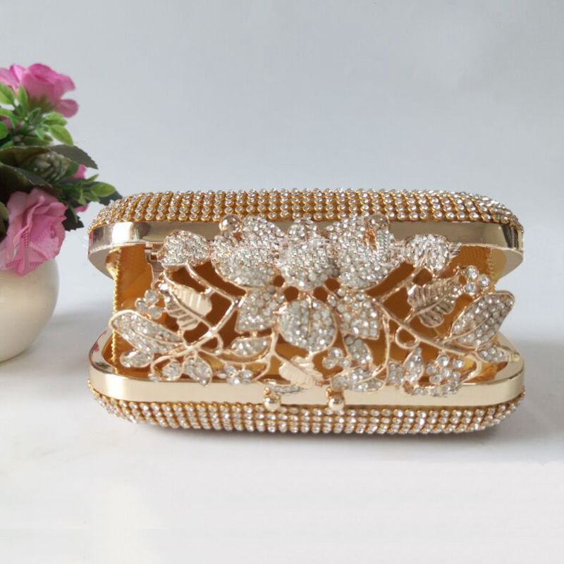 Hot sale Unique Gold Rhinestone Evening bag Clutch Purse Party Bridal Prom - ebowsos