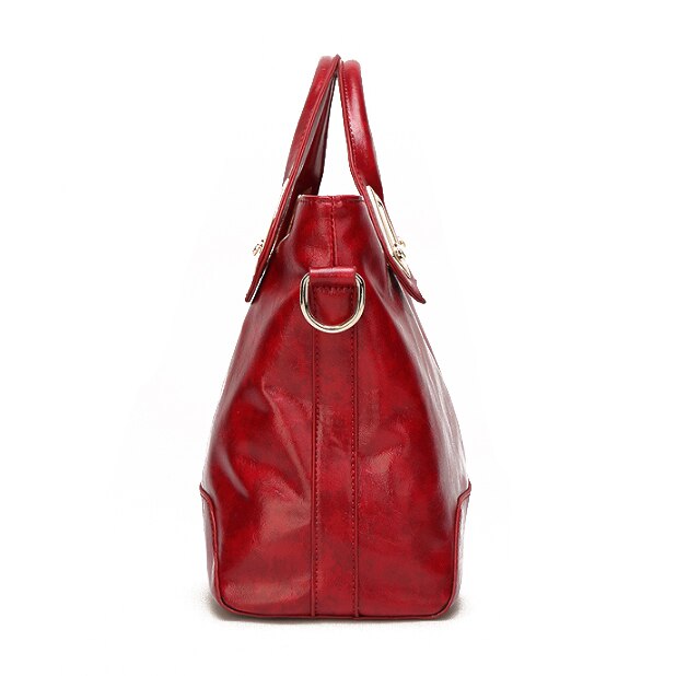 Hot sale Women Oil Wax PU Leather Handbags High Quality Shoulder Bags Ladies Handbags Fashion PU leather women bags(Red wine) - ebowsos