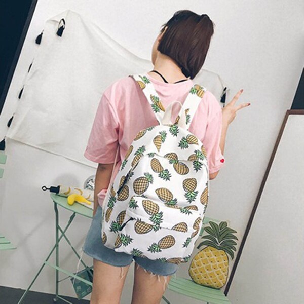 Hot sale Women Pineapple Print Canvas Backpack School Shoulder Book Bag Travel Bags - ebowsos