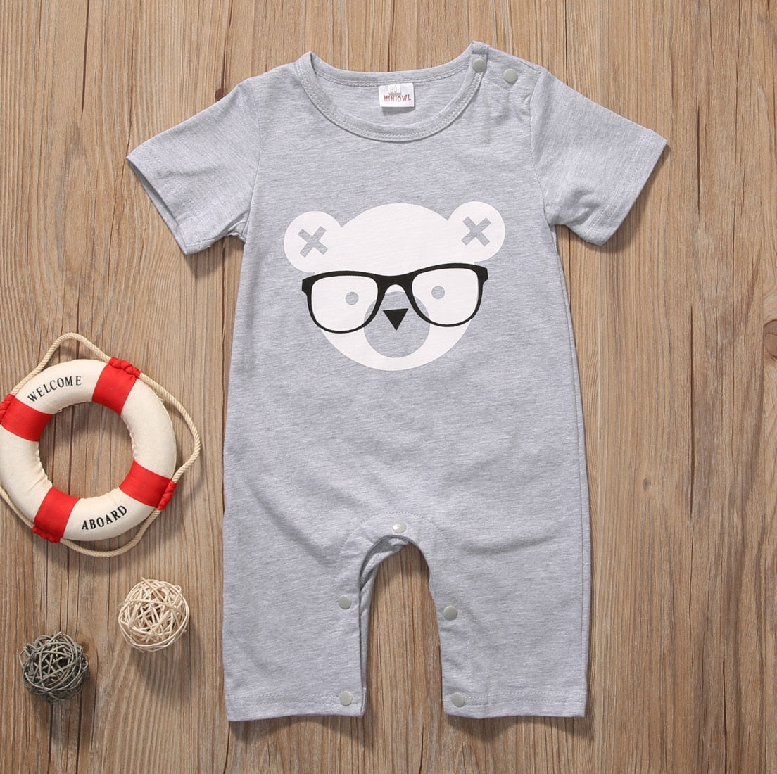 Infant Baby Boy Girl Kids Bear Short Sleeve Cotton Jumpsuit Bodysuit Clothes Outfits Summer - ebowsos