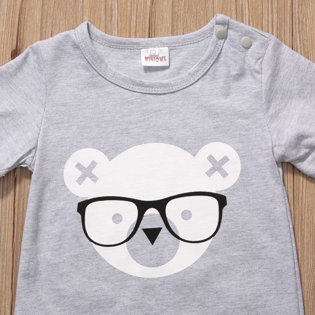 Infant Baby Boy Girl Kids Bear Short Sleeve Cotton Jumpsuit Bodysuit Clothes Outfits Summer - ebowsos