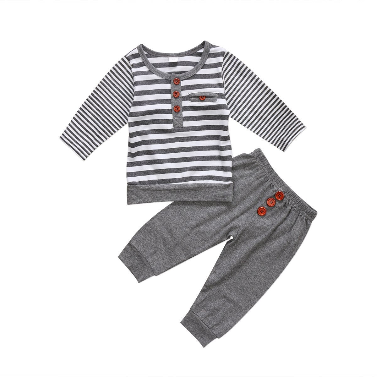 Infant Baby Boy Girl Striped Top Cotton Long Sleeve T-Shirt Warm Pants Outfit Set Clothes 2Pcs - ebowsos