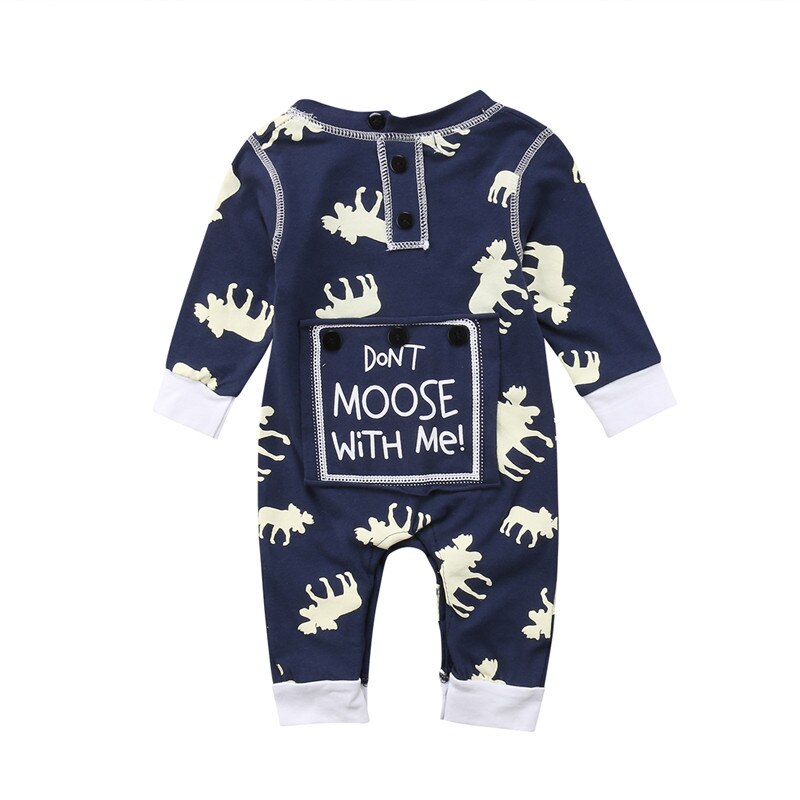 Infant Baby Girl Boy Deer Printed Long Sleeve Romper Jumpsuit Christmas Pajamas Outfits - ebowsos