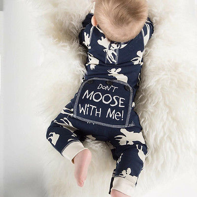 Infant Baby Girl Boy Deer Printed Long Sleeve Romper Jumpsuit Christmas Pajamas Outfits - ebowsos