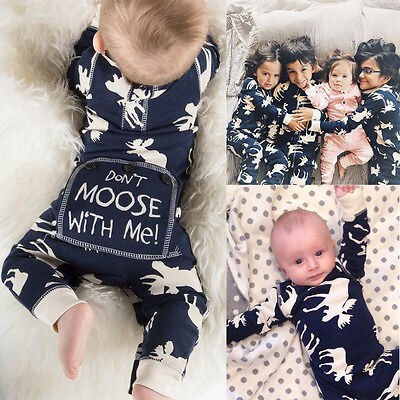 Infant Baby Girl Boy Deer Printed Long Sleeve Romper Jumpsuit Christmas Pajamas Outfits - ebowsos