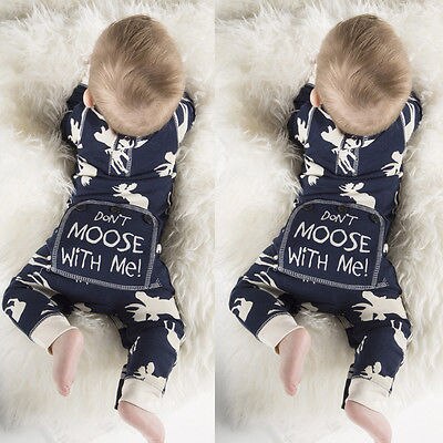 Infant Baby Girl Boy Deer Printed Long Sleeve Romper Jumpsuit Christmas Pajamas Outfits - ebowsos