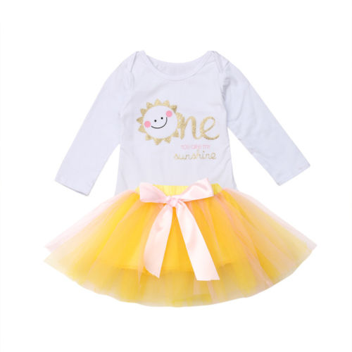 Infant Baby Girl First Birthday Outfits Sleeveless Romper Tulle Tutu Dress Party Clothes - ebowsos