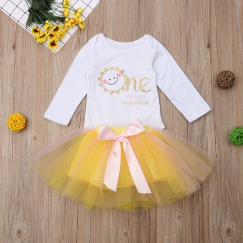 Infant Baby Girl First Birthday Outfits Sleeveless Romper Tulle Tutu Dress Party Clothes - ebowsos