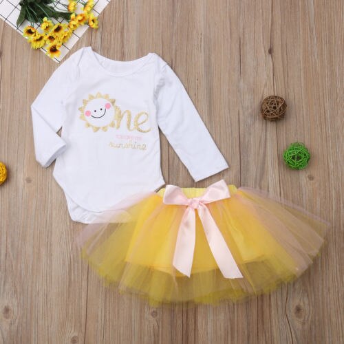 Infant Baby Girl First Birthday Outfits Sleeveless Romper Tulle Tutu Dress Party Clothes - ebowsos