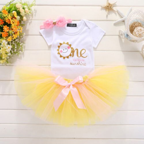 Infant Baby Girl First Birthday Outfits Sleeveless Romper Tulle Tutu Dress Party Clothes - ebowsos